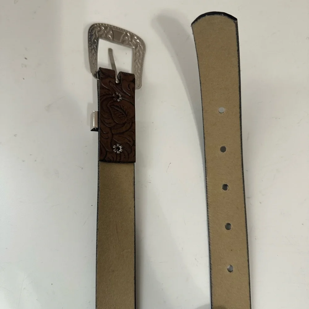 Brownie Girl Scout uniform Brown Bonded Leather Belt with Silver Buckle Small